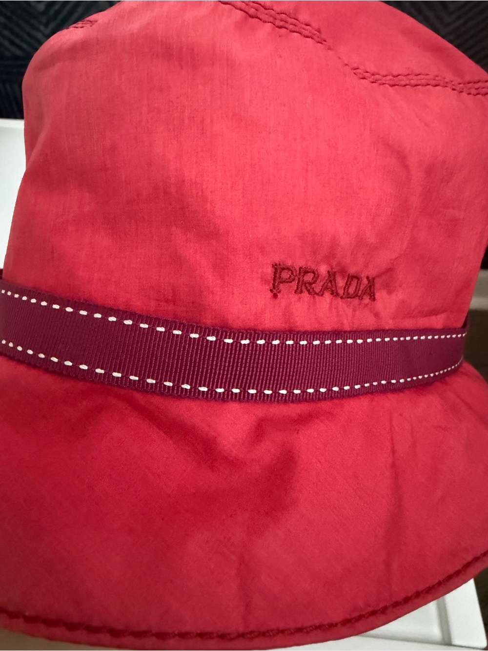 Prada Red Bucket Hat with Contrasting Ribbon - Picture 4 of 6